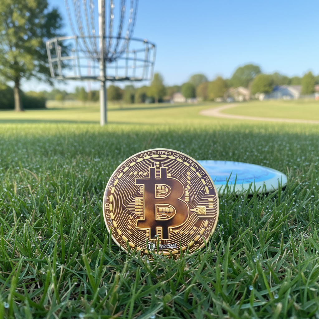Champs Bitcoin DyeMax Mini Marker in outdoor disc golf setting