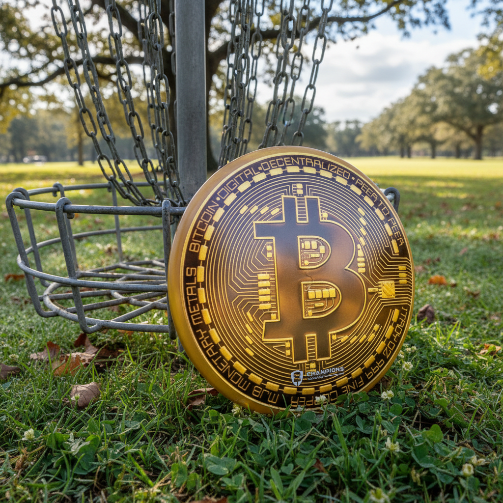 Champs Bitcoin Dynamic Discs Fuzion Judge DyeMax in outdoor setting